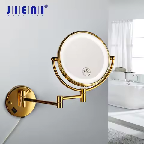JIENI Golden Plated 3X Magnifying LED Light Beauty Makeup Mirror 8 Inch Bathroom Toilet Cosmetic Mir