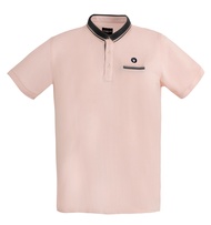 BROWNE & CO. เสื้อโปโล คอตตอน สีชมพู คอตัดต่อผ้าทอลาย อกปักโลโก้ รุ่น LPT006-1-PI