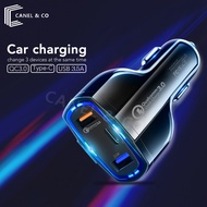 Canel & CO Car Charger Fast Charger 3-Port USB QC 3.0 TYPE C Output Saver Car Lights
