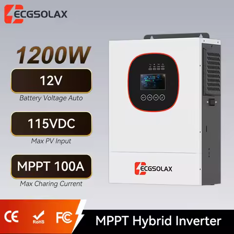 ECGSOLAX 1.2KW Hybrid Solar inverter 12V 230Vac With MPPT 100A Charging Controller Off-grid Hybrid i