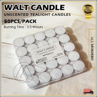 WALT CANDLE 50pcs Unscented Tealight Candle White Candle Smokeless Hard Texture 4 Hours± Small Candl