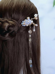 冰藍琉璃花水沫玉髮簪(流蘇可拆)