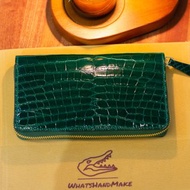 手工制綠色啞面鱷魚皮革長銀包