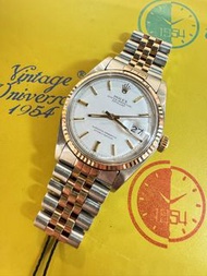🌈🌈新返貨品🌈🌈👍🏻🤍罕有原裝白粉面🤍👍🏻🩷玫瑰金狗牙圈 36mm 淨錶🩷🌹玫瑰金鋼款式🌹🥰🥰👔Vintage Rolex Datejust 1601 連原裝玫瑰金鋼五珠帶👔BW3437（旺角洗衣街店