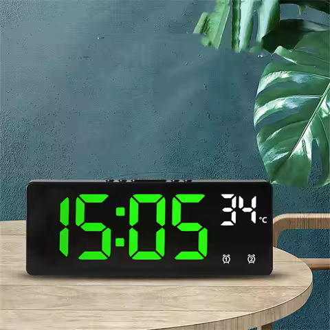 Voice Control Alarm Clock Digital Temperature Date 2 Alarm USB Powered Always On Snooze Table Clock 