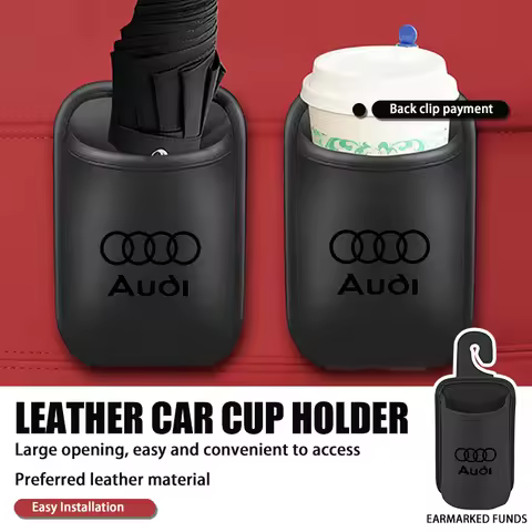 Leather Car Door Water Cup Holder Hang Drink Storage Box For Audi Quattro RS Sline ABT Allroad TT 1.