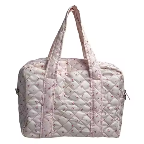 Travel Duffel Bag for Women Floral Quilted Puffer Bag Nylon Adjustable Strap Shoulder Bag Crossbody 