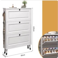 ONE - 簡約門口超薄翻鬥鞋櫃儲物收納置物櫃【實木櫃腳 長80*寬24*高120cm】白色