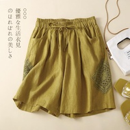 Pure cotton shorts for women retro hollow crochet cotton linen pants for women literary lace casual纯