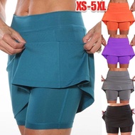New Plus Size Womens Fashion Sports Skirts Solid Color Anti Exposure Skort Running Tennis Golf Short