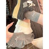 stokin anti slip stokin Bowknot miu Series Gray Ballet Style Socks Butterfly