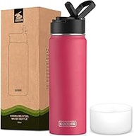 koodee Water Bottle 26 oz Stainless Steel Vacuum Insulated Wide Mouth Water Bottle with Straw Lid, R