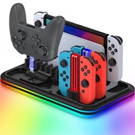 Switch Controller Charging Dock with RGB Light, 4 Joy-Cons Charger Stand for Original Nintendo Switch &amp; OLED, Switch Organizer Storage for TV Dock, Pro Controller