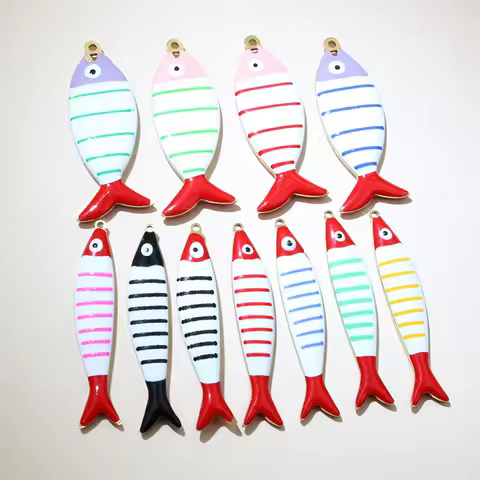 10pcs Stainless Steel Enamel Stripe Fish Charms Pendant 40x8/40x14mm DIY Jewelry Making Accessories 