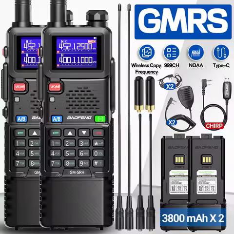 2PCS Baofeng GM-5RH GMRS Radio Walkie Talkie 3800mAh Battery Type-C 999CH NOAA For UV-5R UV-5RH 5RM 