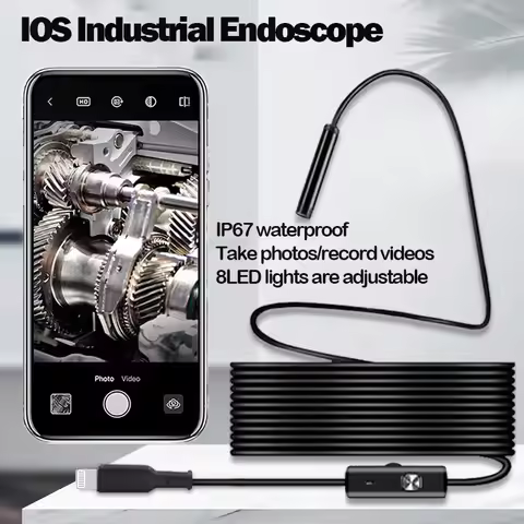 Endoscope Camera with Light for iPhone 720P HD Borescope with 8 LED 8mm IP67 Waterproof Industrial I