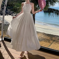 (Trendy) Lovito Boho Plain Tiered Layer Dress for Women L133AD055