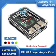 Raspberry Pi 4 Model B 9 Layer Acrylic Case Transparent Box Black Shell | Cooling Fan | Matel Cover 