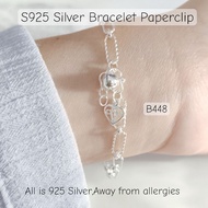 (B448)S925 Comfirm original Silver Bracelet Paperclip Adult/Gelang Tangan Rantai Tangan Dewasa 17CM-