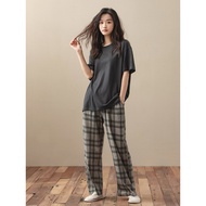 sexy sleep women baju tidur sexy nipis Piyama pakaian rumah kasual fesyen kotak-kotak kapas wanita