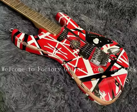 hot Electric Guitar, Red Frank Black and White Stripes Floyd Rose Tremolo Bridge ASDFR45281