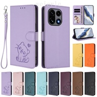 Cute Cat Phone Case for OnePlus 15 Case CPH2745 Cover OnePlus 13 13R 13T 13S Case Wrist Lanyard Leat