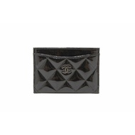 Authentic Chanel Black Quilted Patent Leather Leather Card Holder
