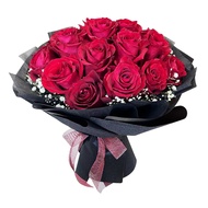 [D'Hummingbird Floral] Eternal Love I Red Rose Bouquet in Black Wrapper | Eternal Love