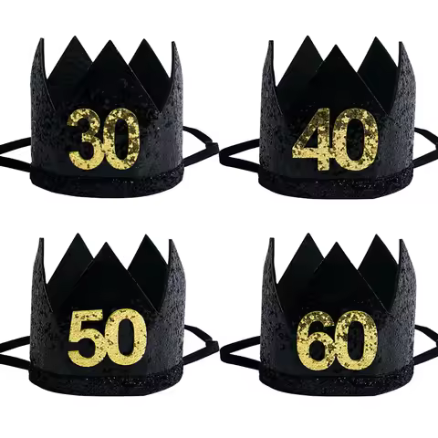 1Pcs 30 40 50 60 Year Old Crown Black Birthday Headband Hat Anniversary Adult 30th 40th 50th 60th Bi