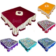 Atom terrace tablecloth with floral and plain motifs, square combination, shiny satin fabric table c