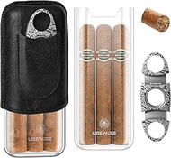 USEWIRE Cigar Case, Acrylic Cigar Humidor Box, Travel Humidor Box That Hold 3 Cigars, Cigar Accessor