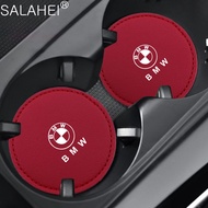 2Pcs Leather Car Anti Slip Mat Coaster Car Water Cup Slot Decorate Pad Auto Styling Accessories For 