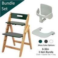 MOJI - Yippy Novel 成長椅3件套 (橡木), Forest 森林綠 (成長椅, 護圍,餐盤)