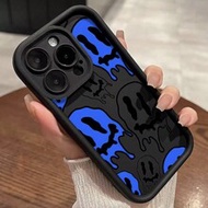 เคสโทรศัพท์ ลายดอกไม้กำมะหยี่กันกระแทก ลายหน้ายิ้มบิดเบี้ยวสีฟ้า เคสป้องกัน เข้ากันได้กับ iPhone 16 