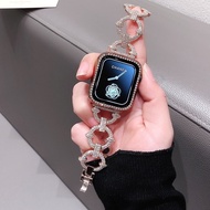 Luxury metal strap For iwatch serise 10 9 8 7 6 SE 5 4 3 2 1 O-shaped rhinestone metal Chain for iwa
