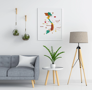 Tranh bản đồ gỗ dán tường Việt Nam bằng gỗ 5mm LED RGB 16 Triệu màu kết nối smartphone [Size M cao 1