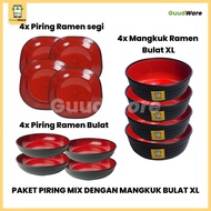 (PAKET 1 LUSIN) PAKET RAMEN PIRING MIX DENGAN MANGKUK BULAT XL