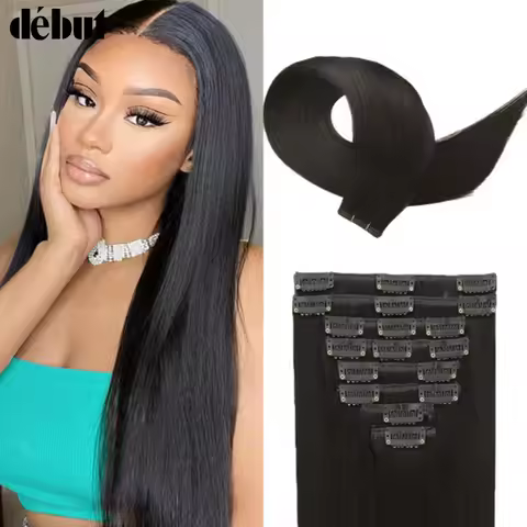 Debut Straight Clip In Hair Extensions Human Hair Highlight P27/613 P6/613 P8/613 #613 7 Piece/Set I
