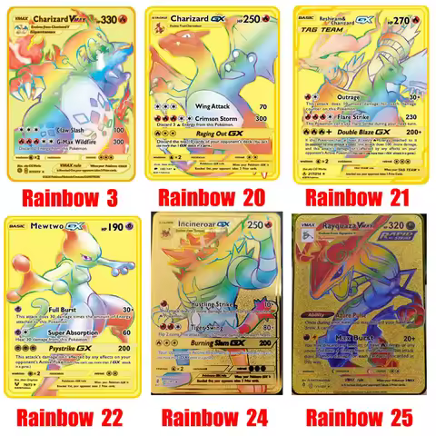 Collection Cards Cartoon Metal Anime Cards Charizard Vmax Gx Gold Pocket Monster iron Metal Letters 