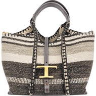 TOD'S T 經典購物袋，兩用單肩包，阪急限定款，手提包，羊毛/皮革ブラウン/米色/白色，ブラウン皮革手柄，女士款 [二手]
