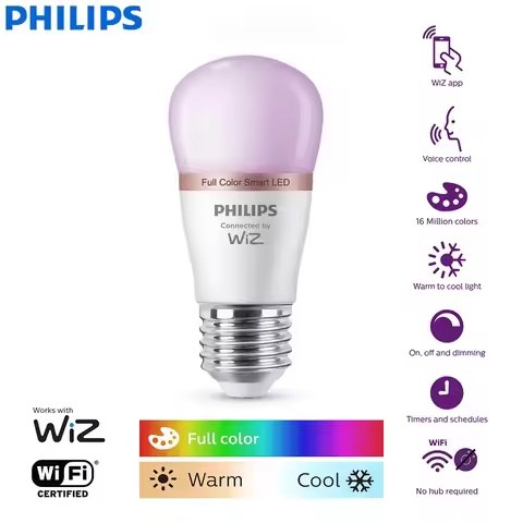 Philips WiZ 4.9W E27 P45 Wi-Fi & Bluetooth LED Smart Mini Ball Bulb 220-240V 16 Million Full Color L