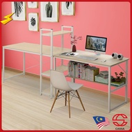 Cassa MAPSIM 7 Feet (215cm) Long Office Table Study Table Desk with Book Shelf 3 Tier Maple / White