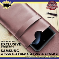leather sleeve samsung z fold 5  z fold 4  z fold 3  z fold 2  - dark brown hp pakai casing