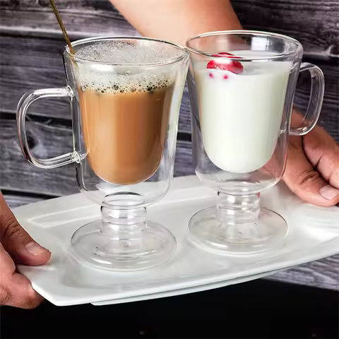 Double Wall Glass Irish Coffee Mug Bubble Tea Milkshake Cup Ice Cream Cup with Handle Milk Fruit Jui