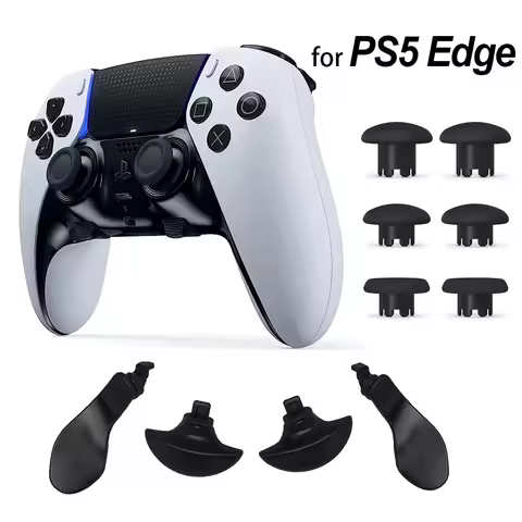 For PS5 Edge Dualsense Controller Replacement Thumbsticks Joysticks Grip and 4 Paddles Black