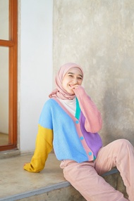 Cardigan Rainbow Twotone/  Cardi Rainbow Twotone/ Cardigan Kancing / Cardigan Rajut Murah IMAH MOMO