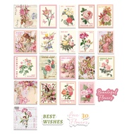 46pcs，Beautiful Retro Pink Flowers Stickers，Creative Flowers Hand Account Decoration Diy Sealing Stickers，Stationery Stickers Suitable  For Photo Albums Diaries Cups Laptops Mobile Phones Scrapbooks