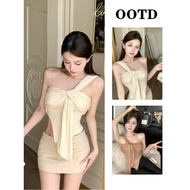 Gaeul store- off-the-shoulder strapless cotton shirt