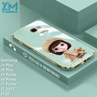 YiaMia สำหรับ Samsung Galaxy J4 Plus J6 Plus J4 Prime J6 Prime J7 Prime J7 2017 J730โทรศัพท์กรณีแฟชั่นน่ารักสาวการ์ตูน Luxury Chrome Soft TPU โทรศัพท์กรณีกล้องความคุ้มครองเต็มรูปแบบกรณีป้องกัน