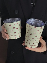 1pc Cherry Bow Stainless Steel Insulated Tumbler, Double Wall Vacuum Water Bottle, Thermal Cup For T